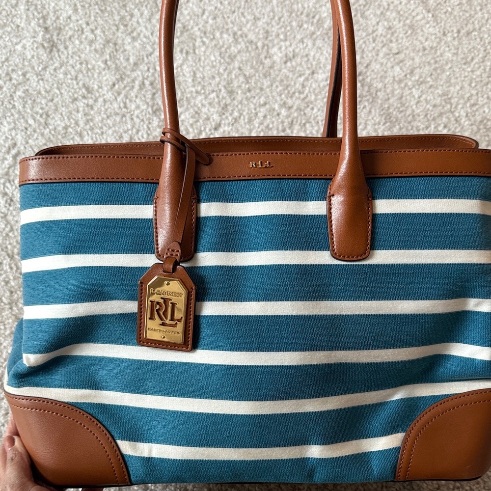 Ralph Lauren Teal and White Striped Tote - Picture 7 of 10